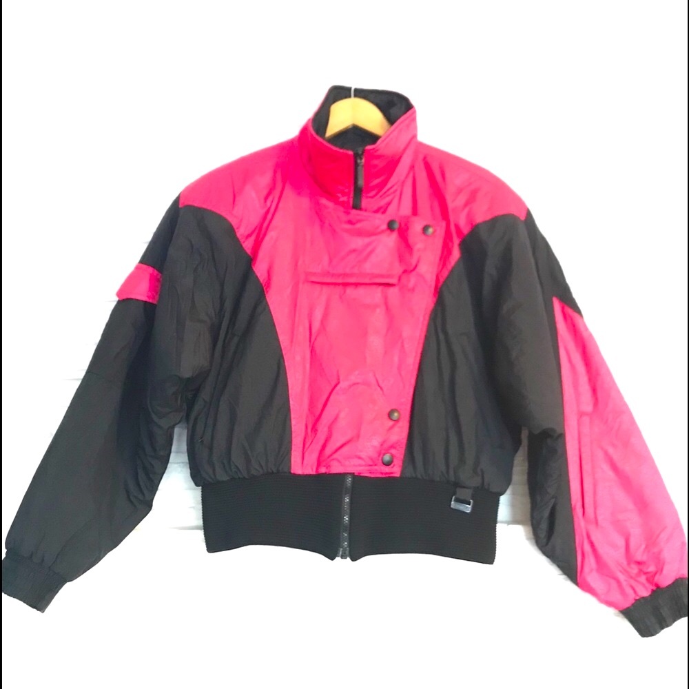 Women's Pink and Black Puffer Jacket